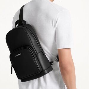 MICHAEL KORS Black Cooper Pebbled Leather Sling Pack